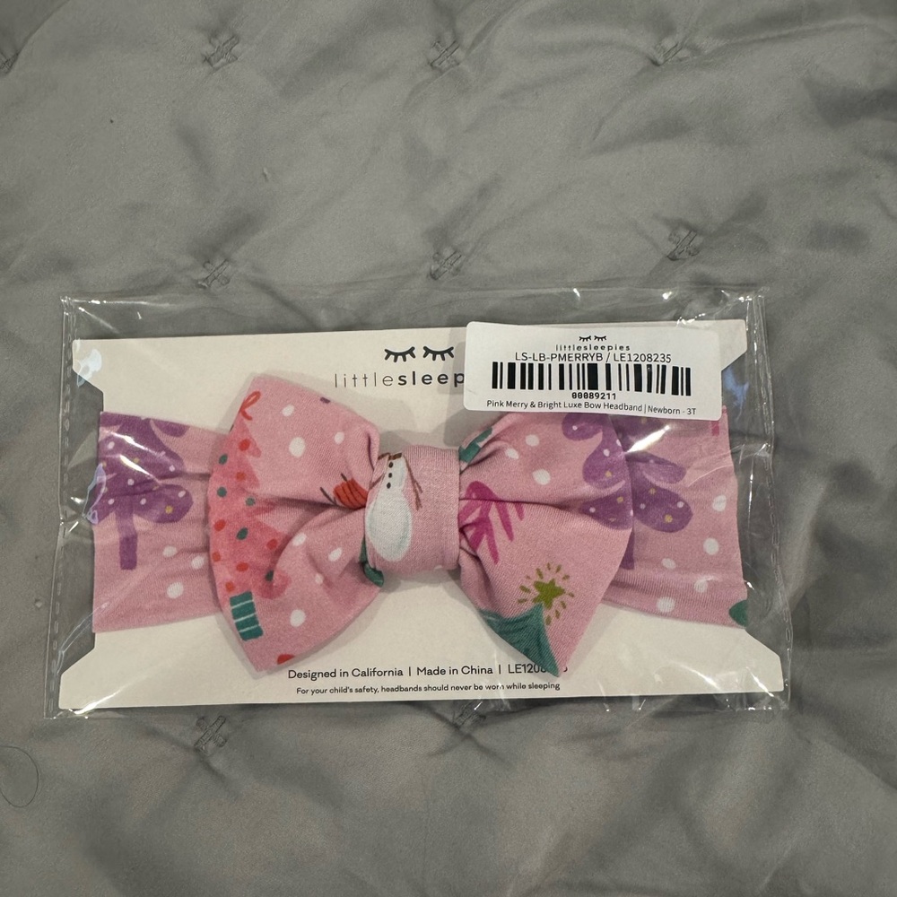 Little Sleepies Pink Merry & Bright Bow